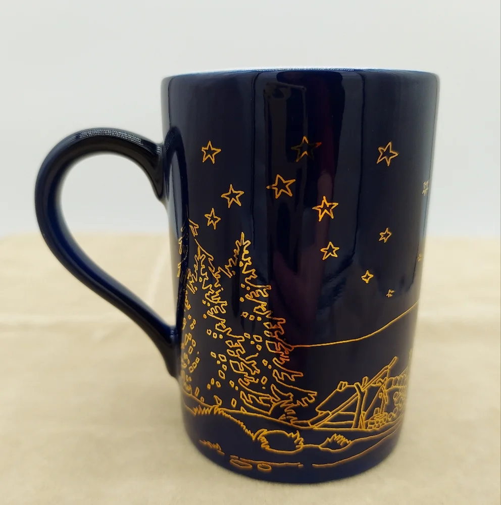 German Fairytale Coffee Tea Mug Collectors Gold Dark Blue Catching Stars Sky